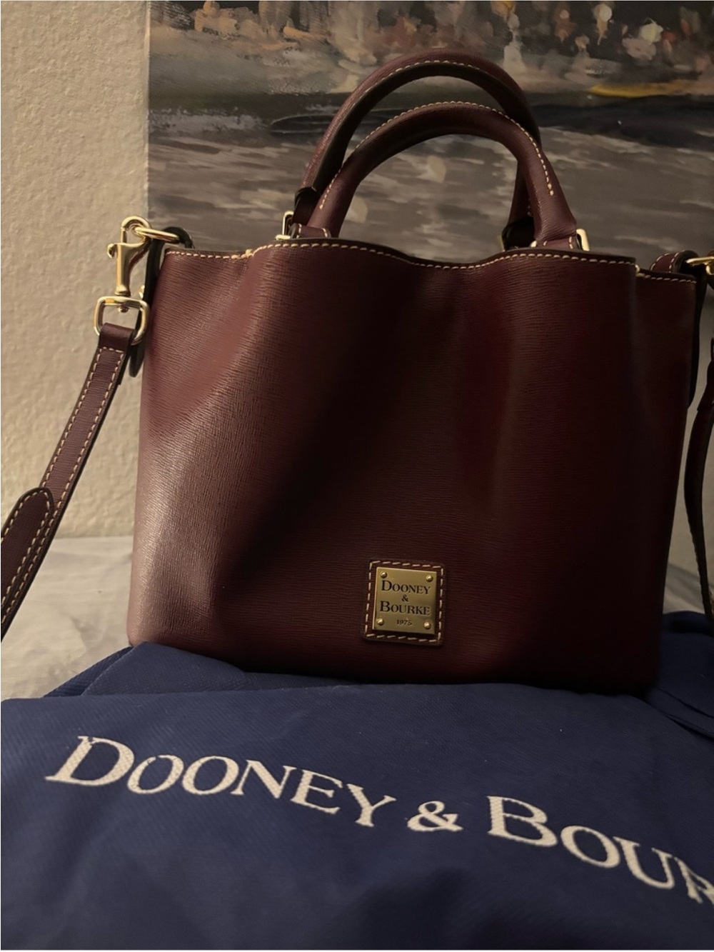 Dooney & Bourke Burgundy Wine Leather Satchel Crossbody Mini Barlow Saffiano EUC - Picture 6 of 6